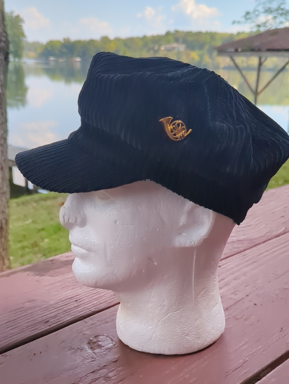 TRIXIE Women's Black Corduroy Cadet Cap With French Horn Pin